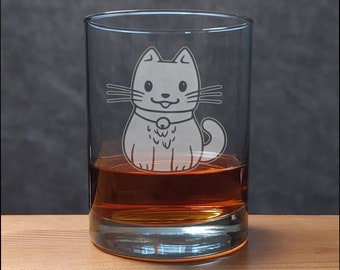 Verre à whisky Cute Cat 13 oz - Cadeau personnalisé parfait pour les amoureux des chats - Personnalisation gratuite - Cadeau gravé