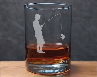 Fisherman Engraved 13oz Whiskey Glass - Free Personalization - Fishing Personalized Gift