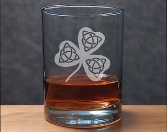 Celtic Shamrock Engraved 13oz Whisky Glass - Free Personalization - Personalized Gift