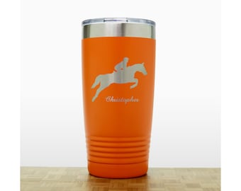 Personalized Horse and Rider Engraved Tumbler – 20oz Insulated Travel Mug - Show Jumping Gift
