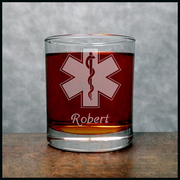 Paramedic Engraved 11.2oz Whiskey Glasses - EMS Deeply Etched Rocks Glass - Personalized Gift