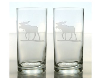 Moose Tumbler Glass / Set of 2 /  Free Personalization / Etched Moose Cooler / Personalized Glass / Personalized Gift