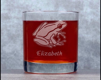 Frog Engraved 11oz Whiskey Glass - Deeply Etched Rocks Glass - Free Personalization - Aquatic Personalized Gift