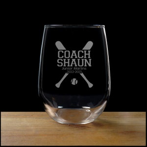 Baseball Coach Etched Stemless Wine Glass - Personalized Gift - Free Personalization