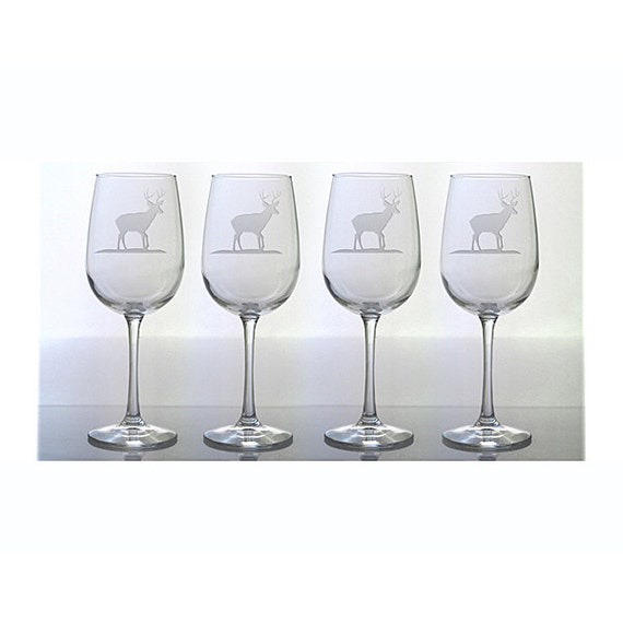 Deer Etched 16 oz Wine Glasses Set of 4 Free Etsy