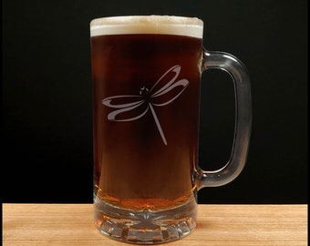 Dragonfly Beer Mug - Design 2 - Free Personalization - Personalized Gift