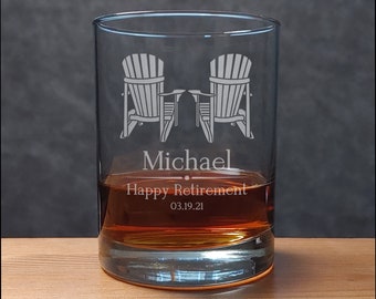 Adirondack Chairs Retirement Engraved 13oz Whiskey Glass - Adirondack Chairs -  Perfect Etched Personalized Gift - For Him or Her