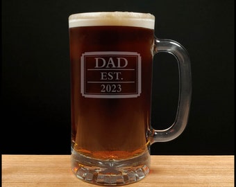 Dad Established Engraved Beer Mug - Engraved Beer Glass - Personalized Gift - Free Personalization