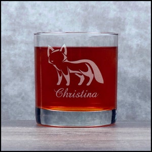 Fox Engraved 11oz Whiskey Glass - Deeply Etched Rocks Glass - Animal Personalized Gift - Free Personalization