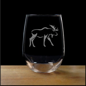 Moose Stemless Wine Glass -  Design 3 - Animal Personalized Gift - Free Personalization