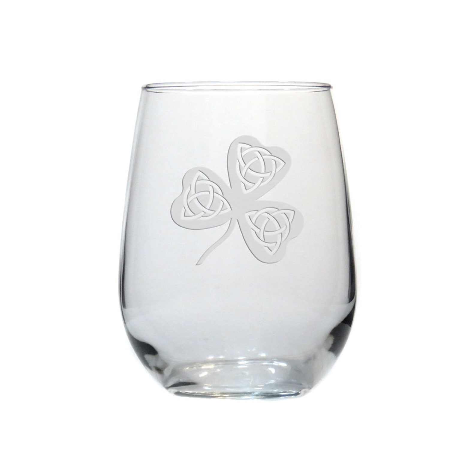 Celtic Shamrock Etched Stemless Wine Glass Free Etsy