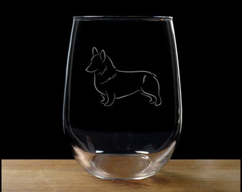 Corgi Stemless  Wine Glass - Free Personalization - Dog Personalized Gift