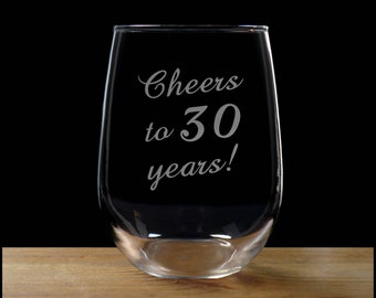 Birthday Engraved Stemless Wine Glass - Free Personalization - Cheers to 20 to 100 years - Milestone Personalized Gift