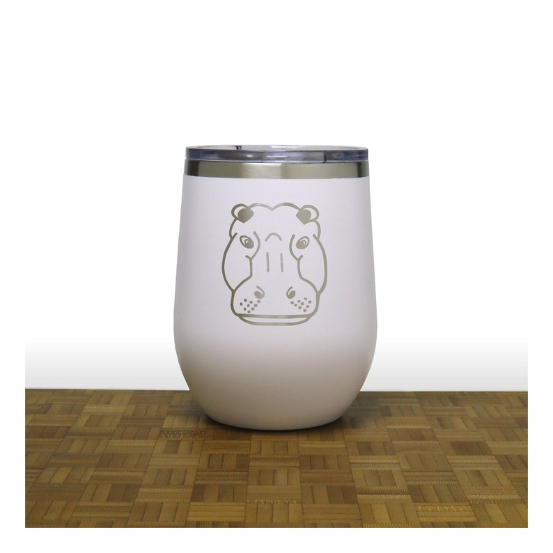 Hippo Head 12oz Engraved Insulated Stemless Wine Tumbler with Lid Personalized Gift Free Personalization image 1