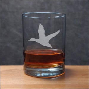 Duck 13oz Engraved Whiskey Glass - Free Personalization, Bird Collection - Etched Personalized Gift