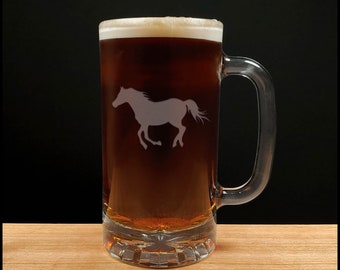 Running Horse Engraved Beer Mug - Personalized Gift - Free Personalization