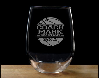 Baseball Coach Etched Stemless Wine Glass - Personalized Gift - Free Personalization