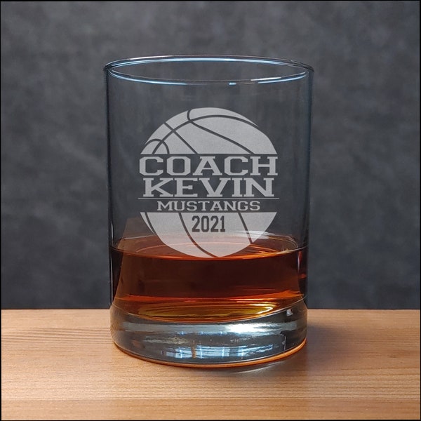 Basketball Coach 13oz Whiskey Glass - Personalized Basketball Coach Gift - Etched Sports Whisky Glass