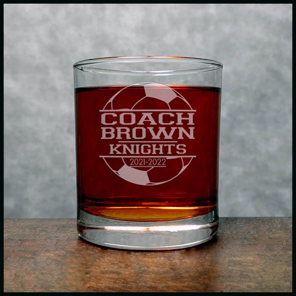 Soccer Coach Engraved 11oz Whiskey Glass - Deeply Etched Rocks Glass - Personalized Gift - Free Personalization