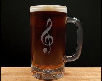 Treble Clef Beer Mug - Personalized Teachers Gift - Free Personalization - Music Glass