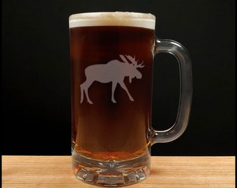 Moose Beer Mug - 6 Designs - Wildlife Personalized Gift - Free Personalization