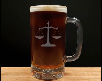 Lawyer Beer Mug - Scales of Justice - Free Personalization - Law Graduate Personalized Gift