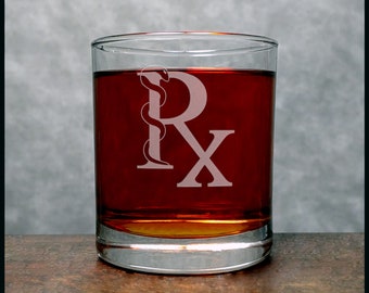 Pharmacy Engraved 11.2oz Whiskey Glasses - Rx Whiskey Glass - Sand Etched Personalized Gift- Free Personalization