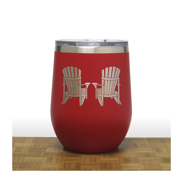 Adirondack Chairs - 12oz Engraved Insulated Stemless Wine Tumbler with Lid - Personalized Gift - Free Personalization