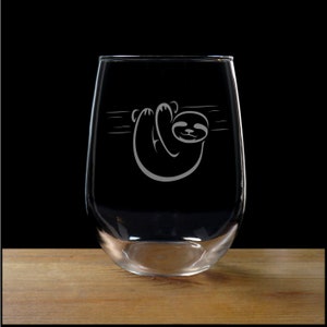 Personalized Sloth Stemless Wine Glass – Sand Blasted Custom Gift for Wine Lovers