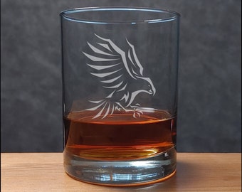 Eagle 13oz Engraved Whiskey Glasses - Bird Lover Personalized Gift - Free Personalization