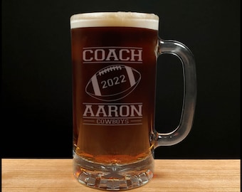 Football Coach Beer Mug - Sports Coach Gift - Free Personalization - Personalized Gift