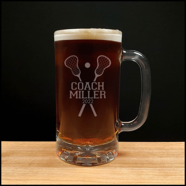 Lacrosse Coach Beer Mug - Free Personalization - Sports Personalized Gift