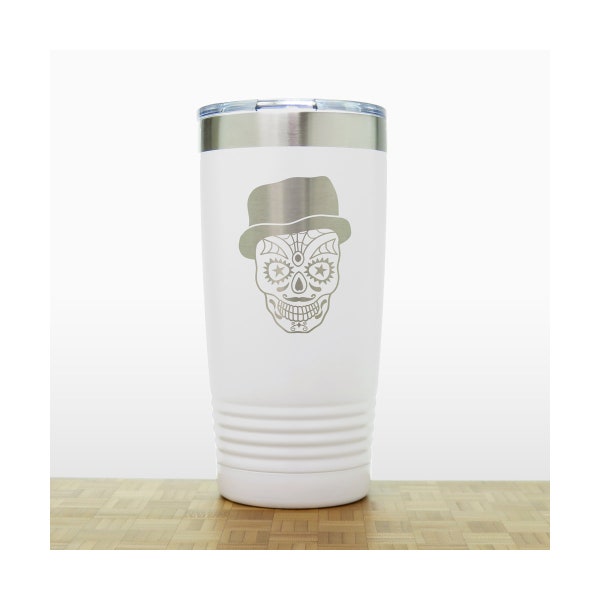 Male Sugar Skull Laser Engraved Travel Mug - Personalized Insulated Stainless Steel Tumbler