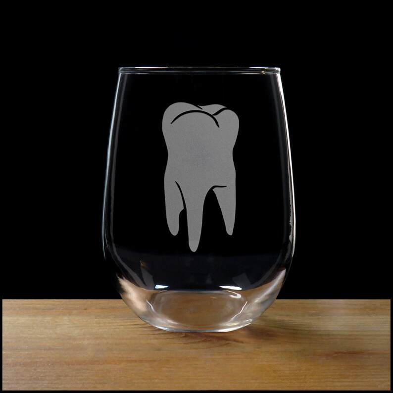 Tooth Stemless Wine Glass Free Personalization Dentist Etsy