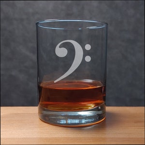 Bass Clef 13oz Engraved Whiskey Glass - Music Personalized Gift - Free Personalization