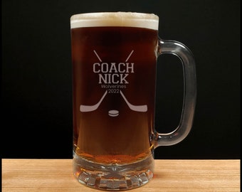 Hockey Coach Beer Mug - Sand Blasted - Sports Coach Personalized Gift