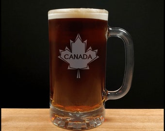 Maple Leaf Beer Mug - Free Personalization  Canada Pint Glass - Personalized Gift