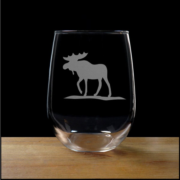 Moose Stemless Wine Glass - Design 1 - Free Personalization - Animal Personalized Gift