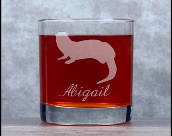 Otter Engraved 11oz Whiskey Glass - Free Personalization  - Deeply Etched Rocks Glass - Etched Personalized Gift