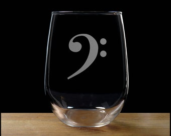 Bass Clef Stemless Wine Glass - Free Personalization - Music Personalized Gift