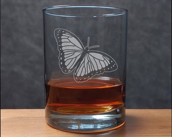 Butterfly 13oz Engraved Whiskey Glass - Deeply Etched Personalized Gift