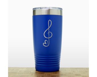Treble Clef - Heart - Personalized Insulated Stainless Steel Tumbler - Quality Laser Engraved Music Travel Mug - 20 oz Polar Camel Tumbler