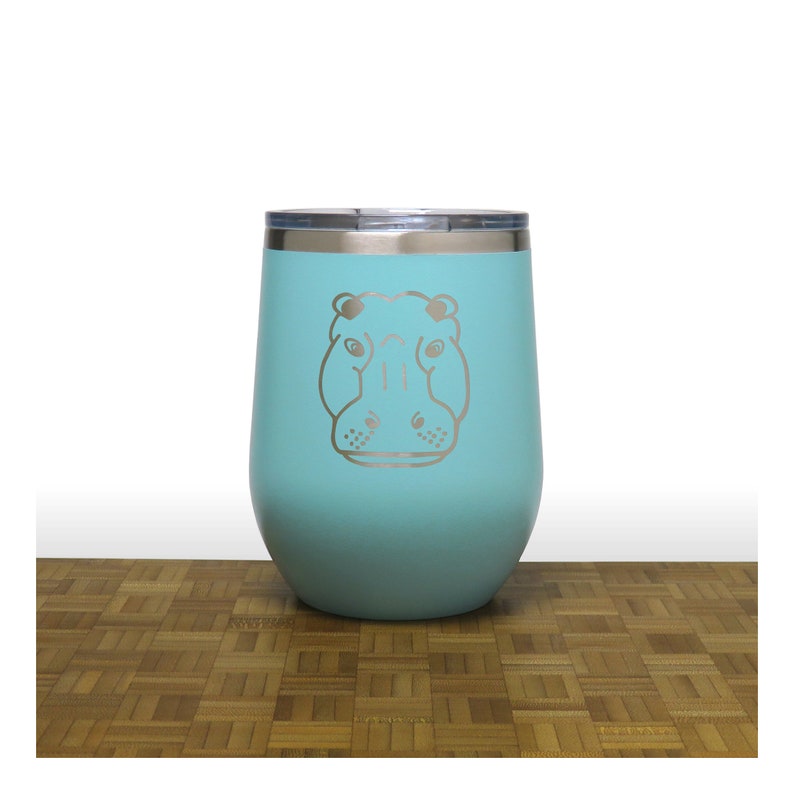 Hippo Head 12oz Engraved Insulated Stemless Wine Tumbler with Lid Personalized Gift Free Personalization image 9