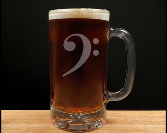 Bass Clef Beer Mug - Free Personalization - Music Teacher Personalized Gift