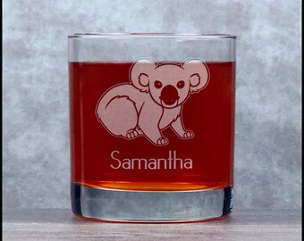 Koala Engraved 11oz Whiskey Glass - Free Personalization - Deeply  Etched Rocks Glass - Personalized Gift - Glasses for your Home Bar