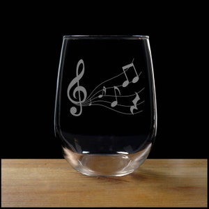 Music Stemless Wine Glass - Free Personalization - Music Staff Personalized Gift