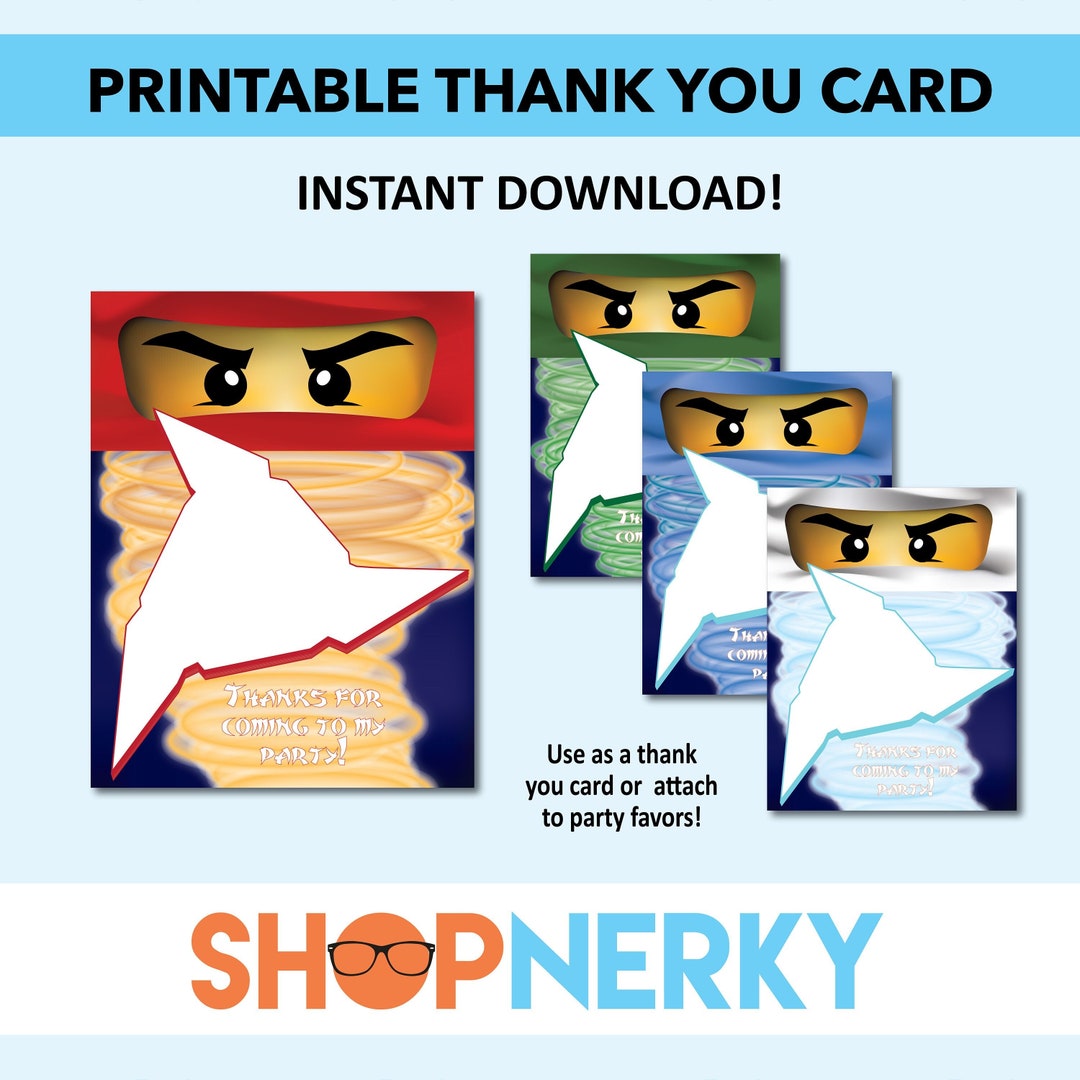 Ninja Printable Thank You Cards Red, White, Green, and Blue - Etsy