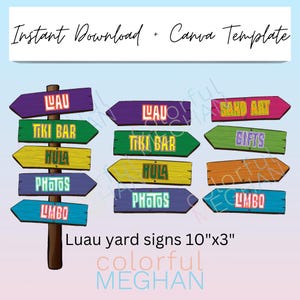 PRINTABLE Luau Party Signs | Beach Theme, Hawaiian, Wooden Look Yard Signs | Canva Template and ...
