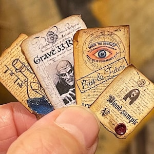 Dollhouse, Spooky, Miniature, Vampire, Potion, Grave, Scrying, Witch, Papers, Wizard, Haunted, Halloween, Study, Cottage, Mystic, Aged, 1/12