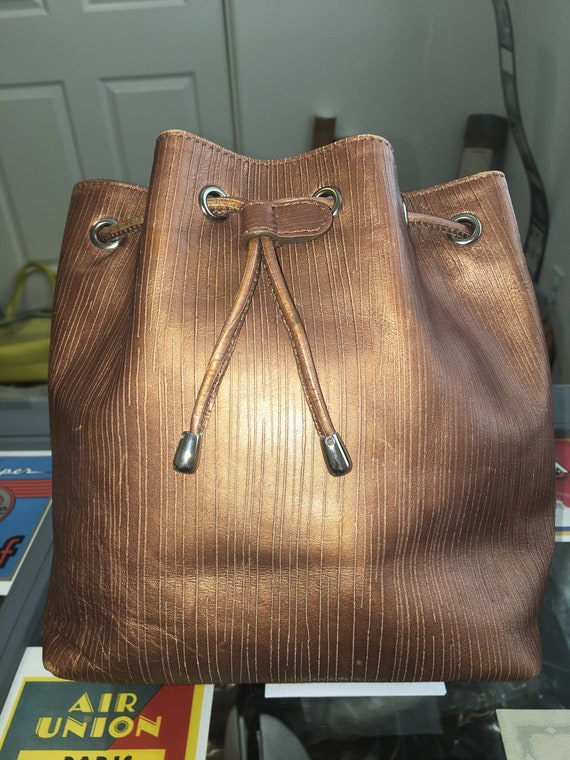 Gianfranco Ferre Metallic Bronze Leather Bucket Ba